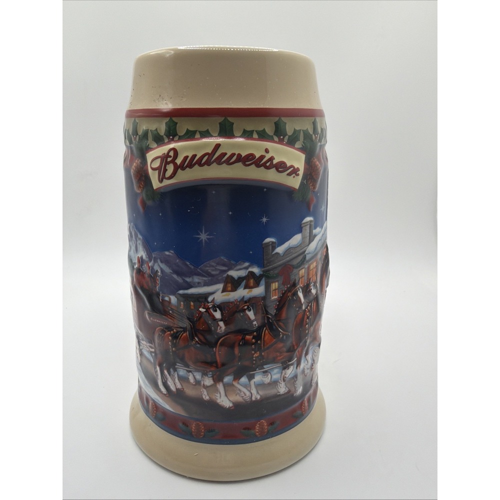 2003 Budweiser Holiday Stein Old Towne Holiday Clydesdales Ceramarte‎